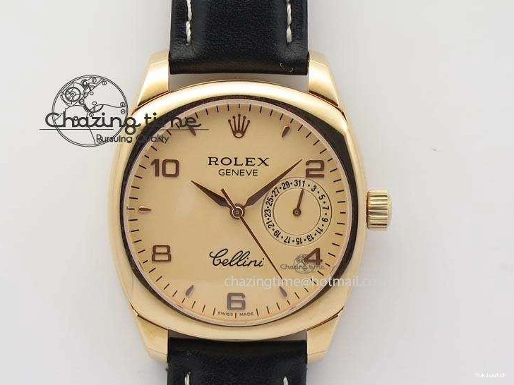 A2824 Cellini Markers Numeral Leather Date RG Rose Black Dial On Gold Strap 0721